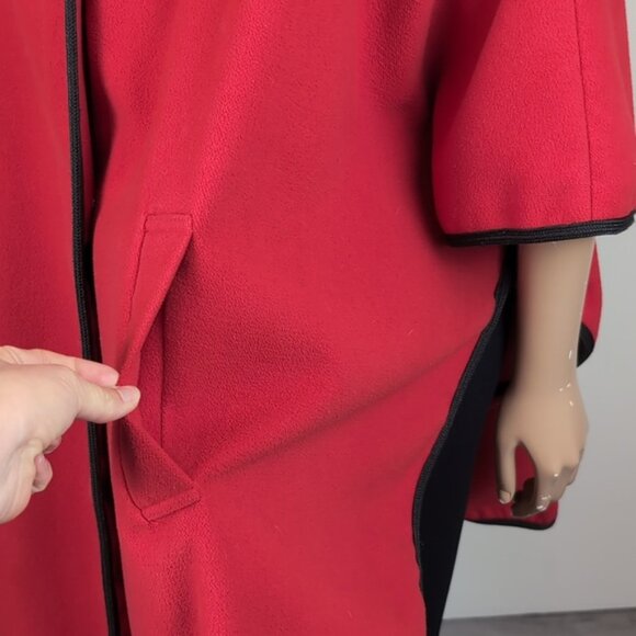 Vintage Laura Red Cape Black Trim Romantic Winter Poncho Coat Formal Christmas - Picture 6 of 15